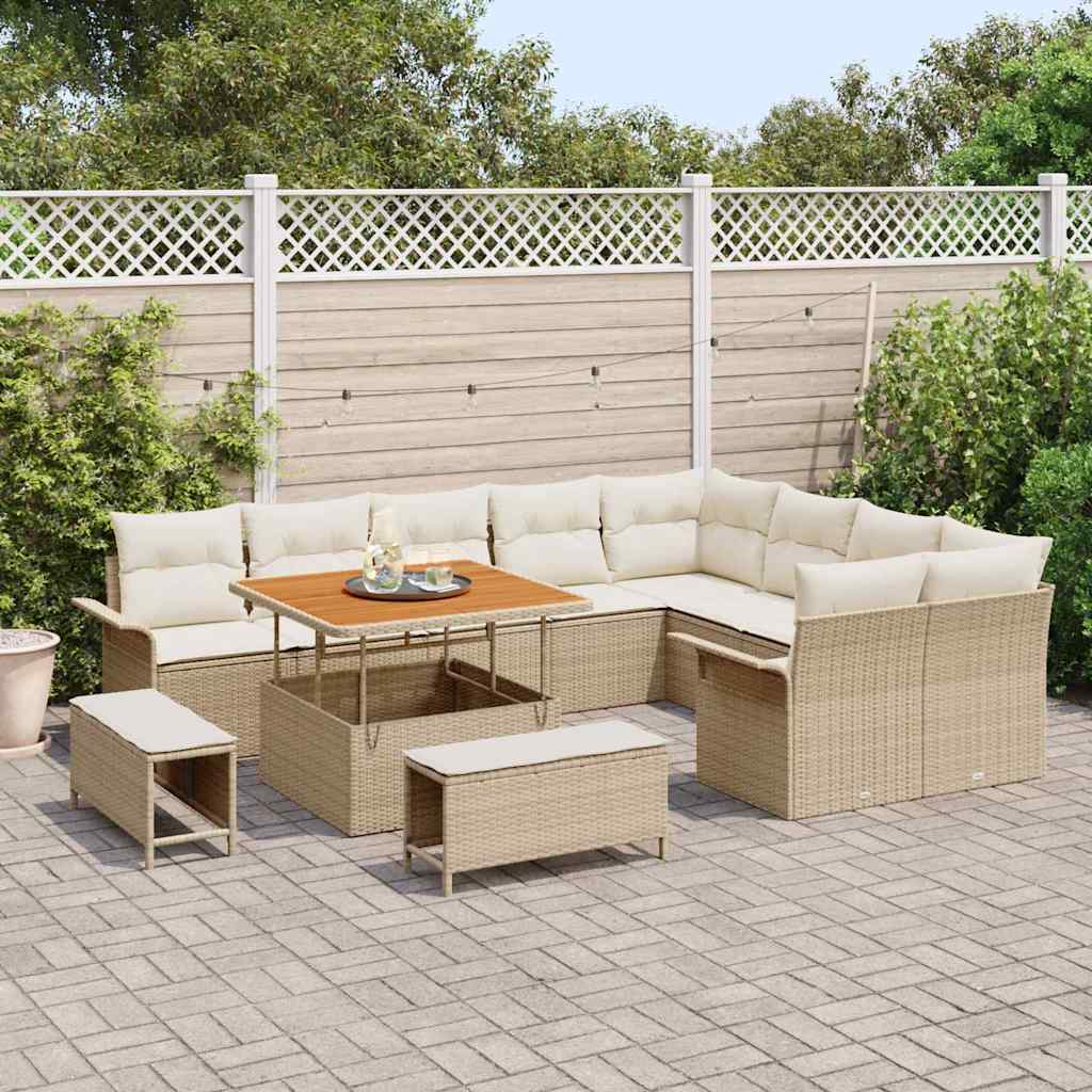 Tuinbankenset met kussen 12 pcs Beige poly rattan – afbeelding 3