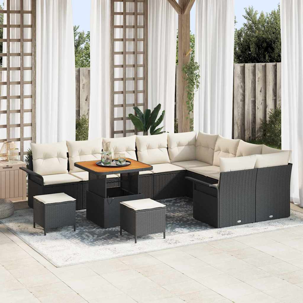 Tuinbankenset met kussen 12 pcs Zwart poly rattan – afbeelding 1