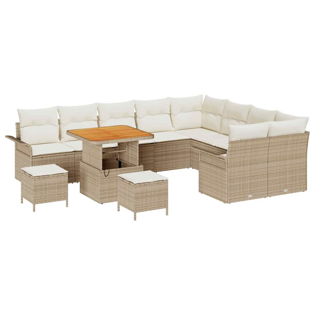 Tuinbankenset met kussen 12 pcs Beige poly rattan – afbeelding 2