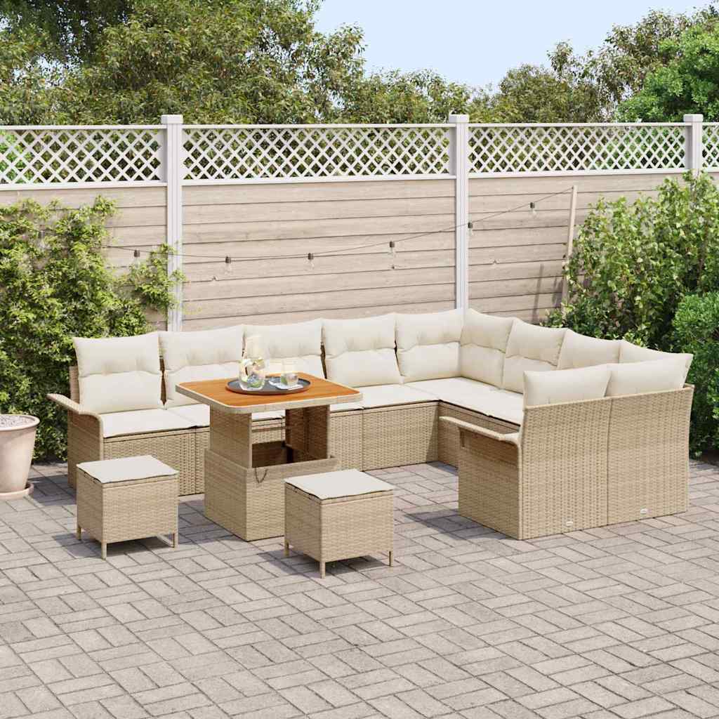 Tuinbankenset met kussen 12 pcs Beige poly rattan – afbeelding 3