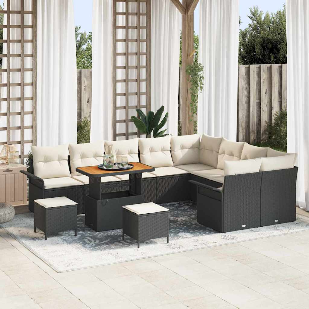 Tuinbankenset met kussen 12 pcs Zwart poly rattan – afbeelding 1