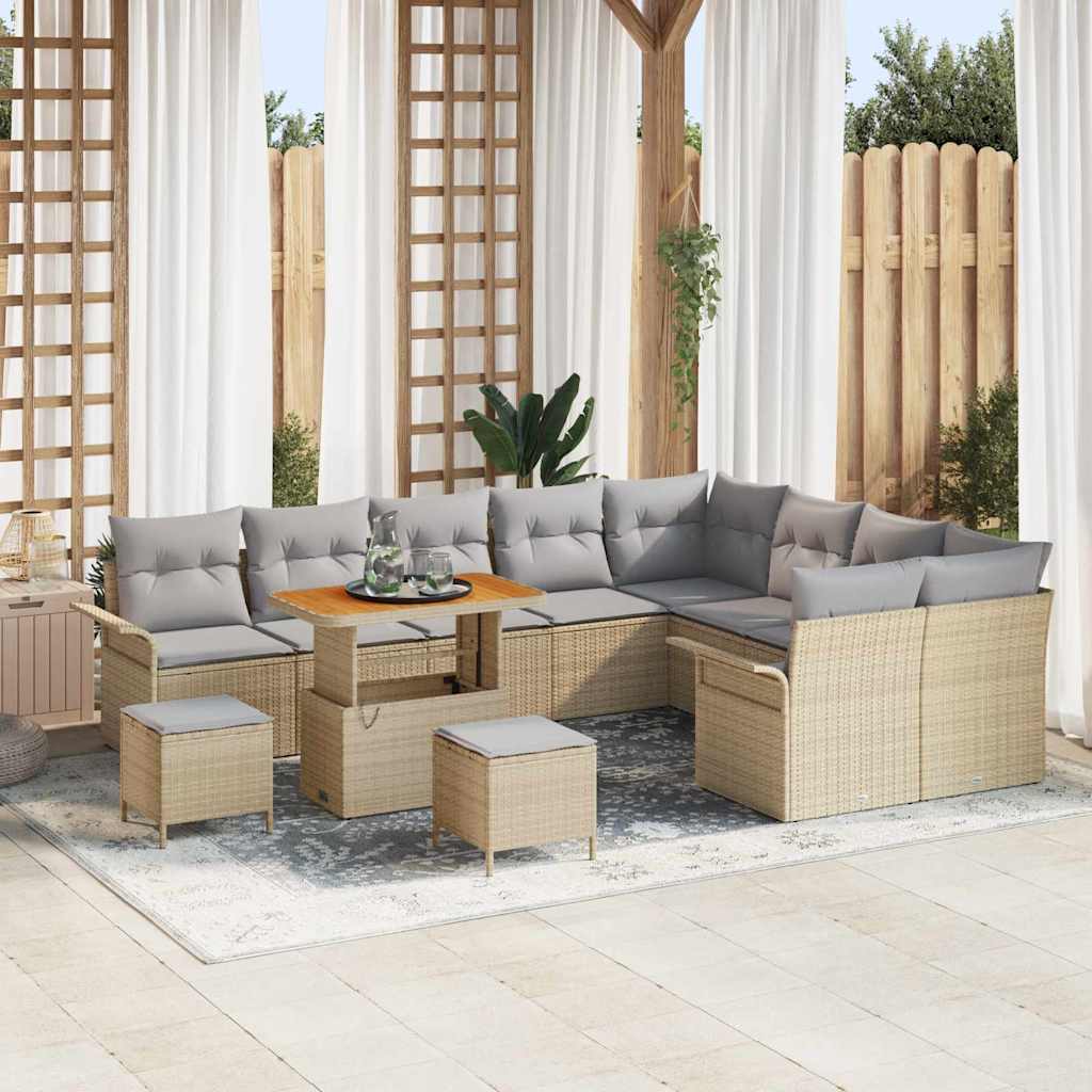 Tuinbankenset met kussen 12 pcs Beige poly rattan – afbeelding 1
