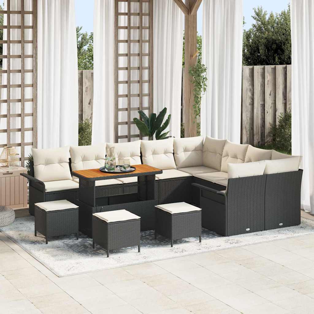 Tuinbankenset met kussen 13 pcs Zwart poly rattan – afbeelding 1