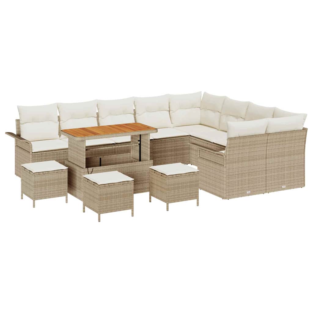 Tuinbankenset met kussen 13 pcs Beige poly rattan – afbeelding 2