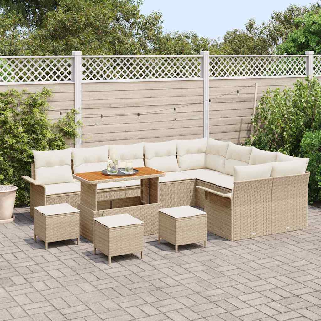 Tuinbankenset met kussen 13 pcs Beige poly rattan – afbeelding 3
