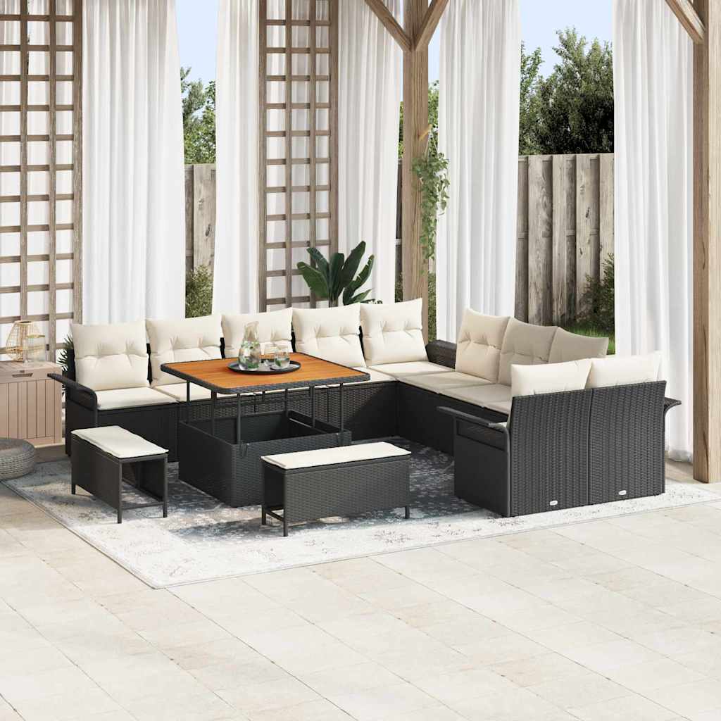 Tuinbankenset met kussen 13 pcs Zwart poly rattan – afbeelding 1