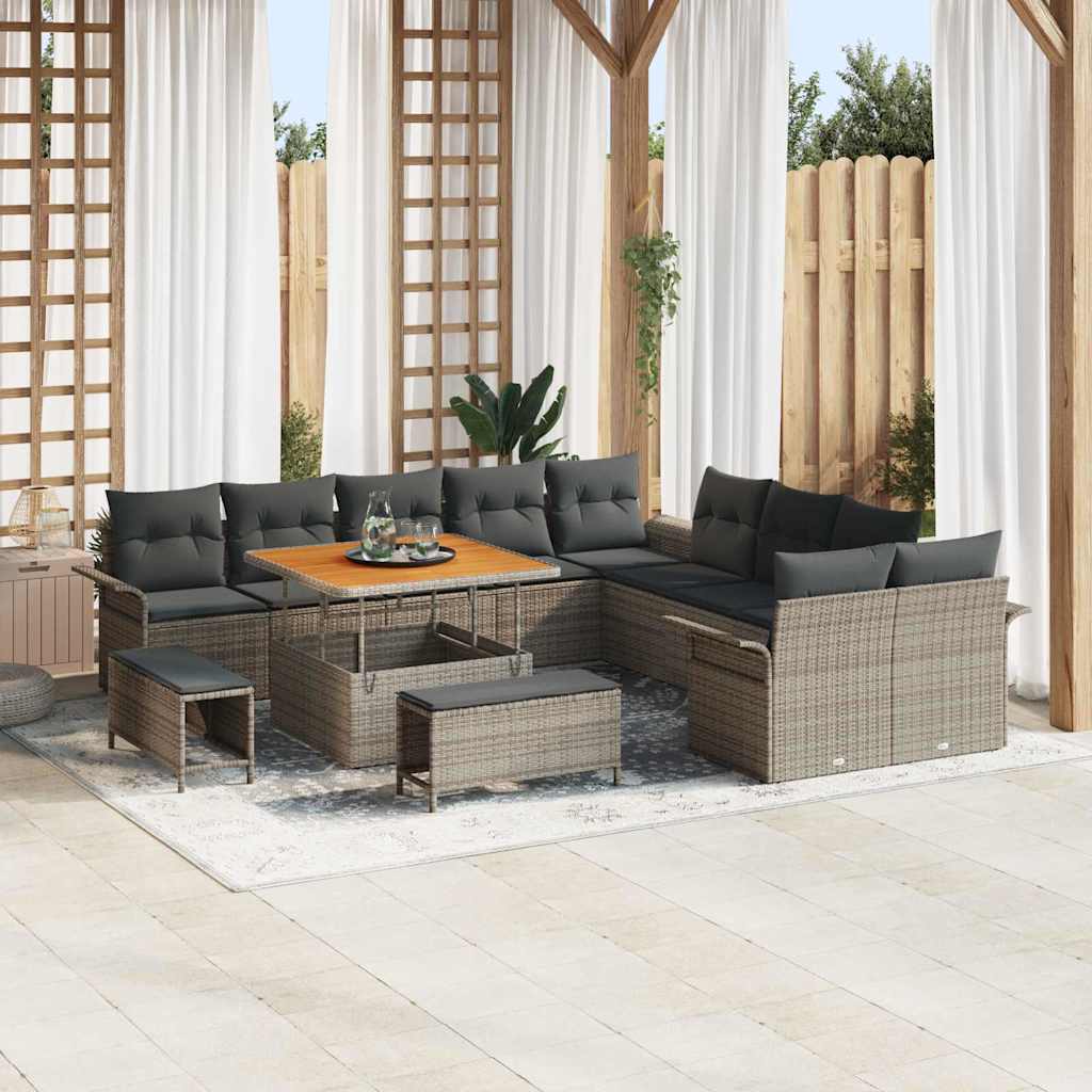 Tuinbankenset met kussen 13 pcs Grijs poly rattan