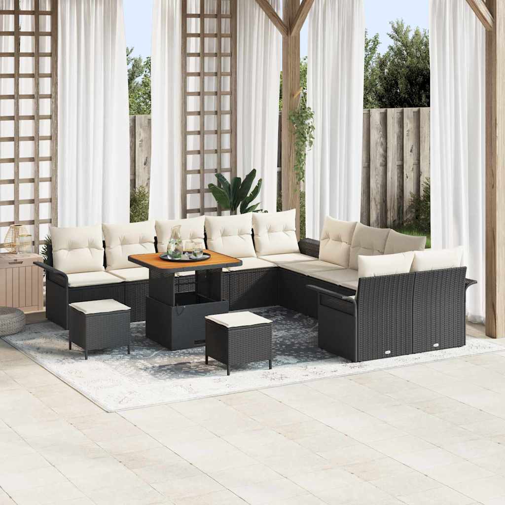 Tuinbankenset met kussen 13 pcs Zwart poly rattan – afbeelding 1