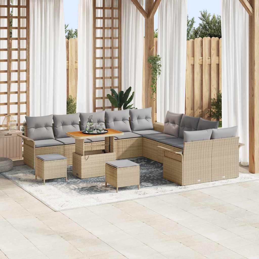 Tuinbankenset met kussen 13 pcs Beige poly rattan