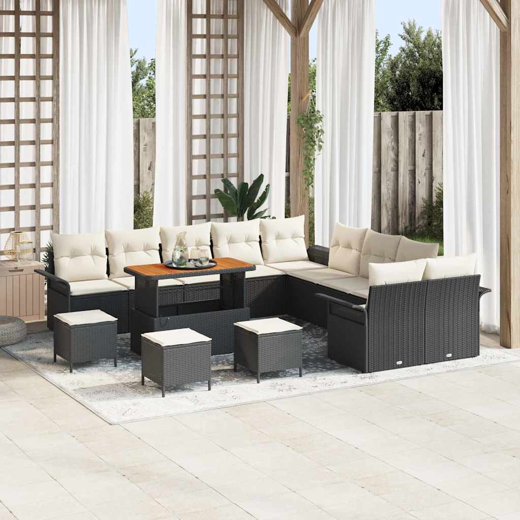 Tuinbankenset met kussen 14 pcs Zwart poly rattan – afbeelding 1