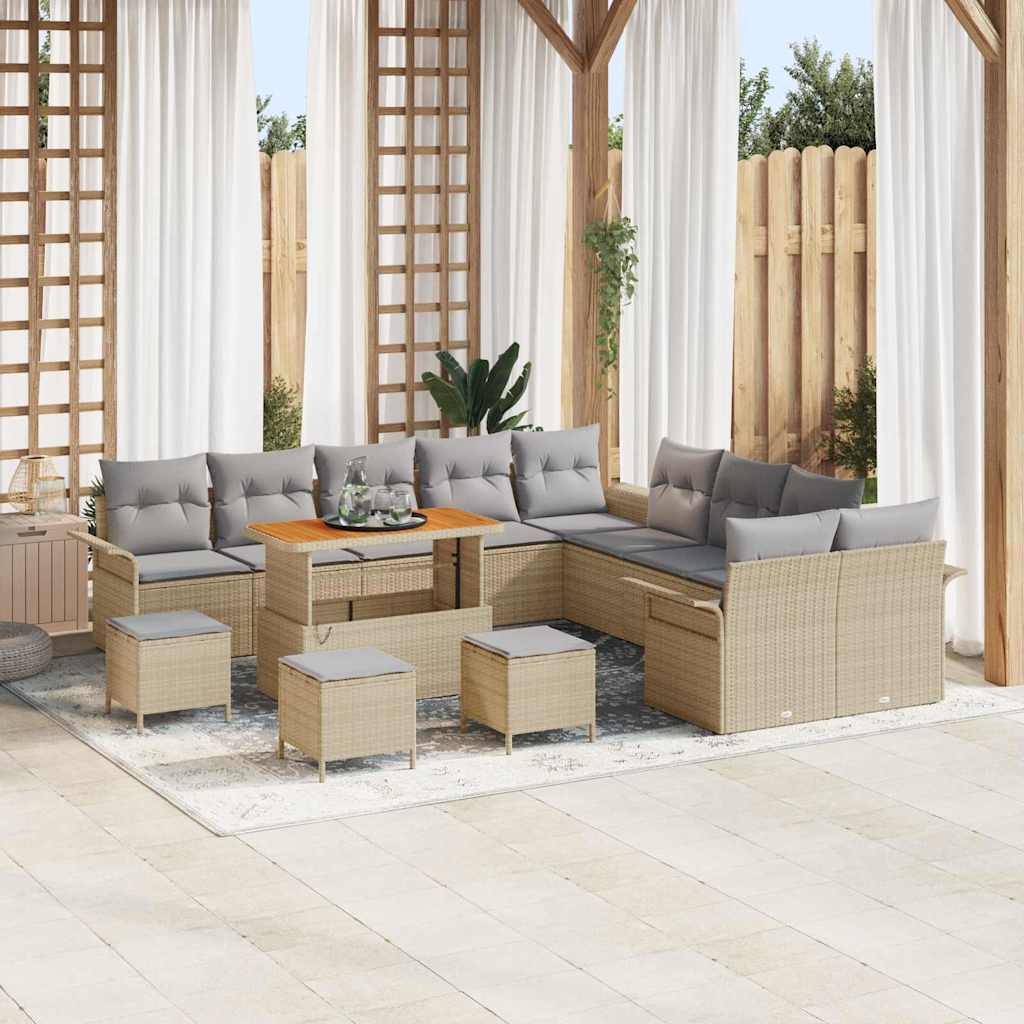 Tuinbankenset met kussen 14 pcs Beige poly rattan