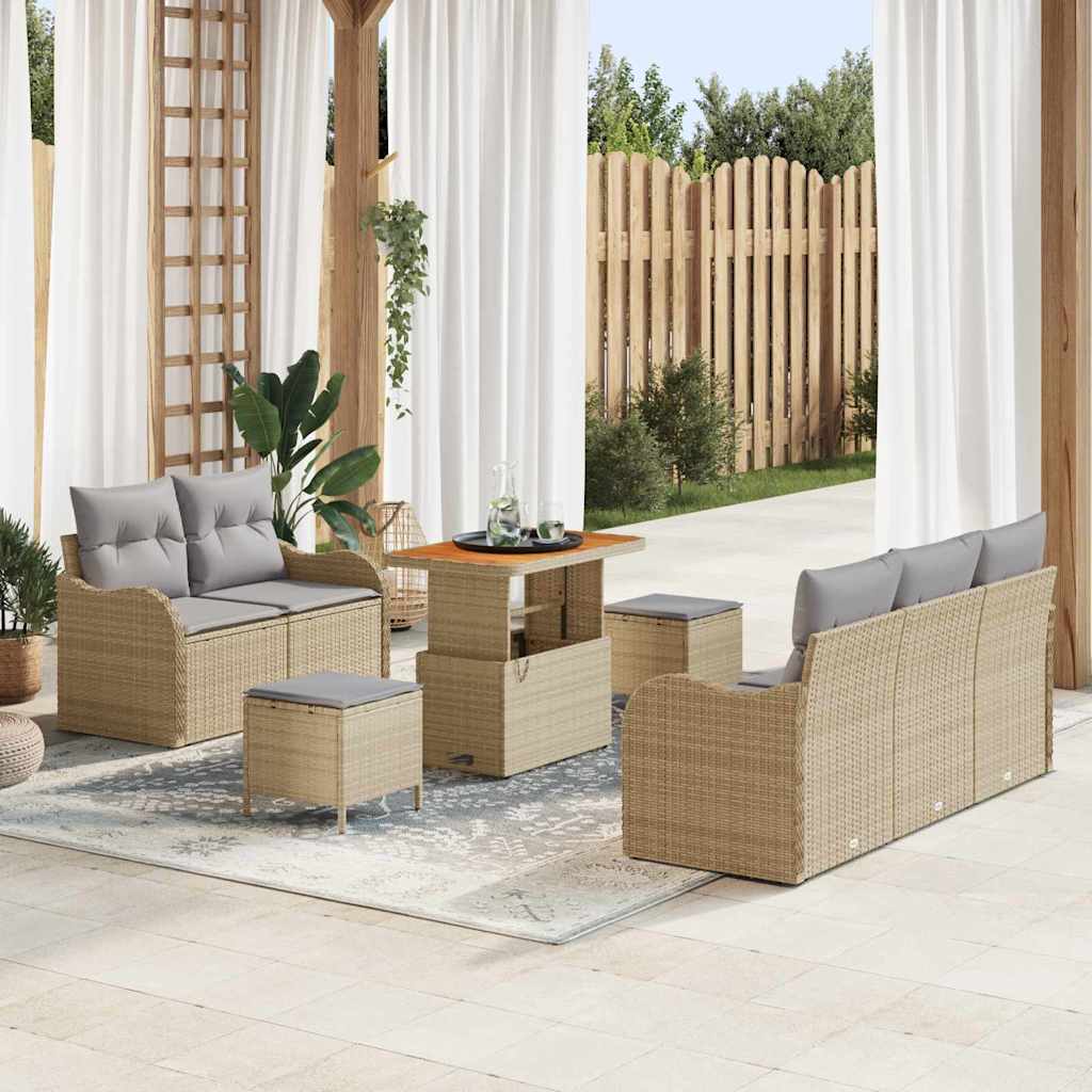 Tuinbankenset met kussen 8 pcs Beige poly rattan – afbeelding 1