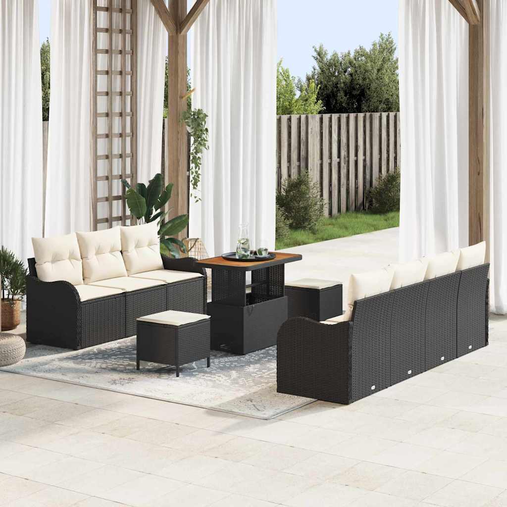 Tuinbankenset met kussen 10 pcs Zwart poly rattan – afbeelding 1