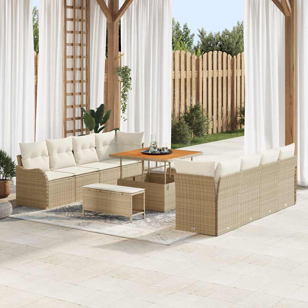 Tuinbankenset met kussen 11 pcs Beige poly rattan – afbeelding 1