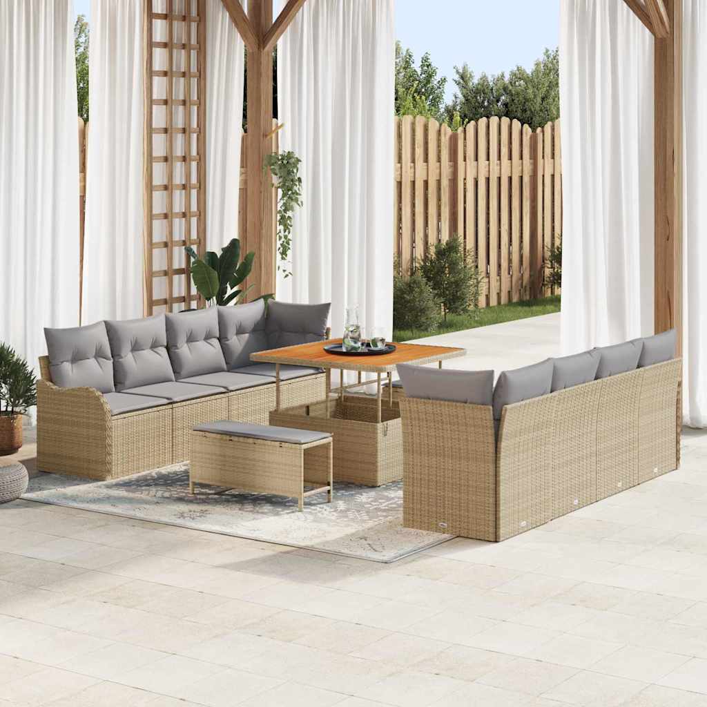 Tuinbankenset met kussen 11 pcs Beige poly rattan – afbeelding 1