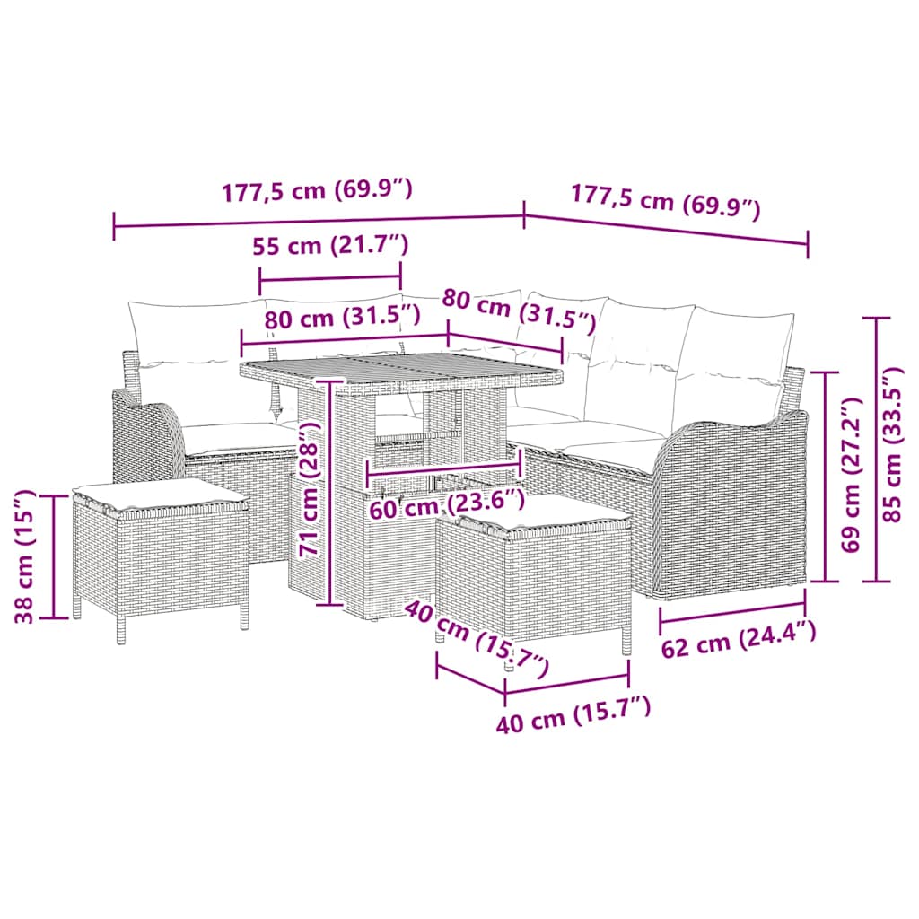 Tuinbankenset 8 st Zwart poly rattan – afbeelding 12