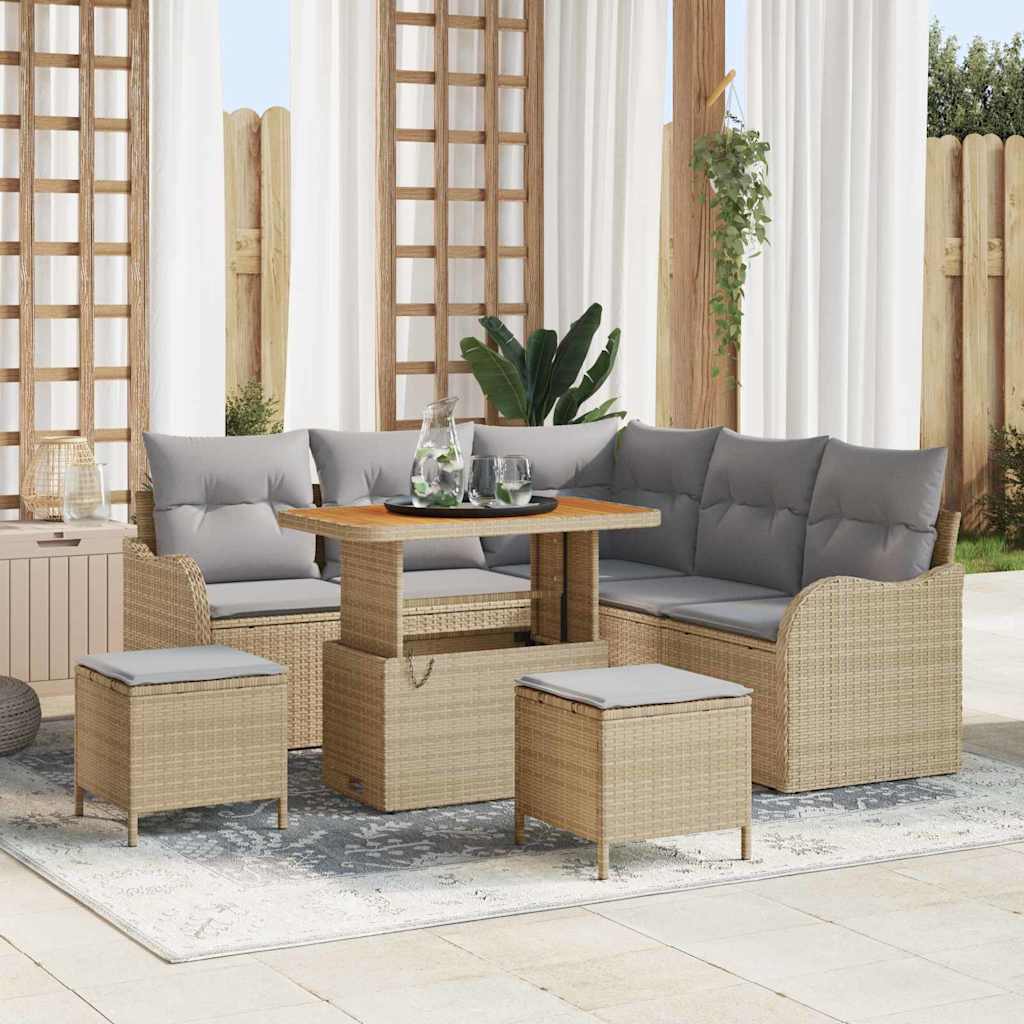 Tuinbankenset met kussen 8 pcs Beige poly rattan – afbeelding 1