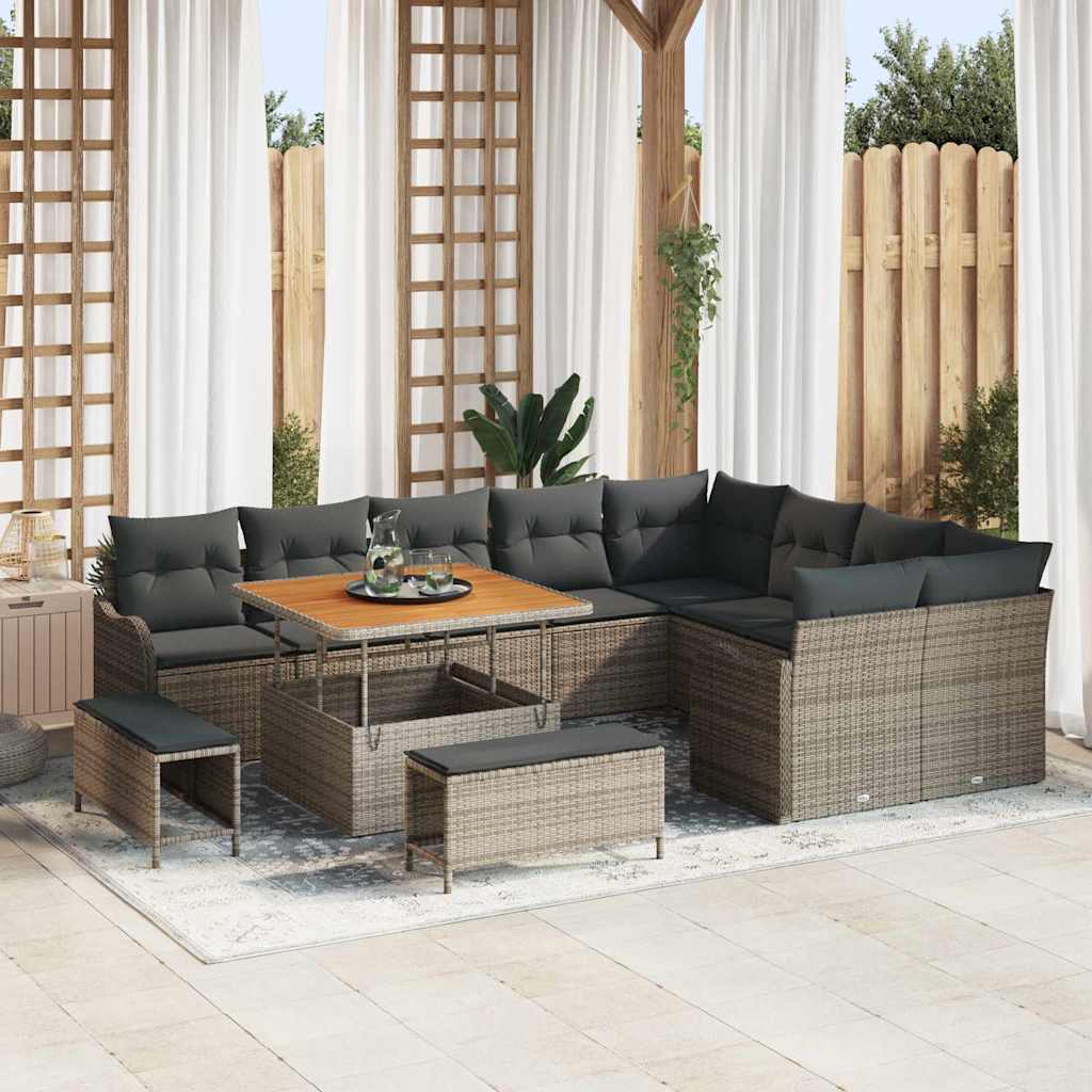 Tuinbankenset met kussen 12 pcs Grijs poly rattan – afbeelding 1