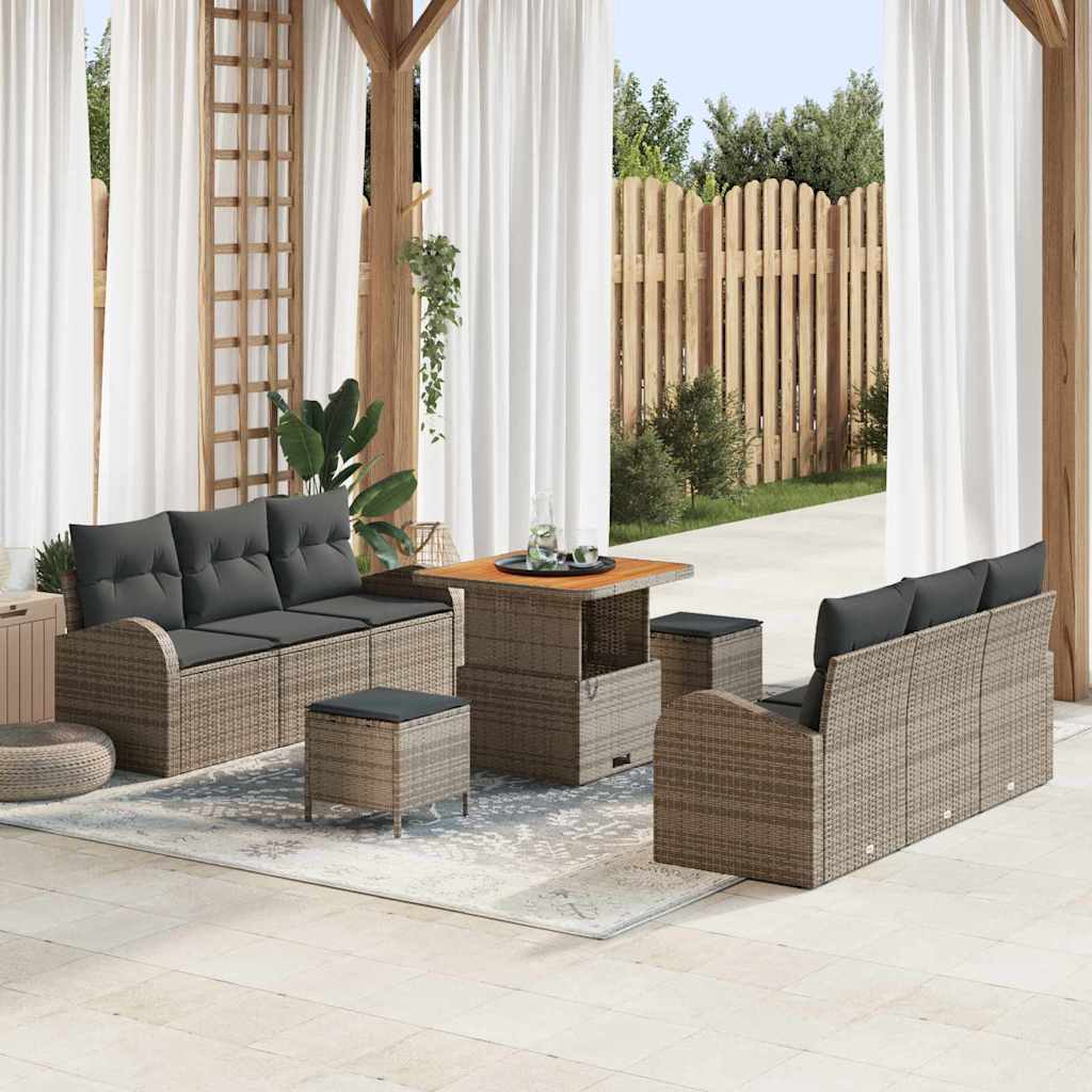 Tuinbankenset met kussen 9 pcs Grijs poly rattan
