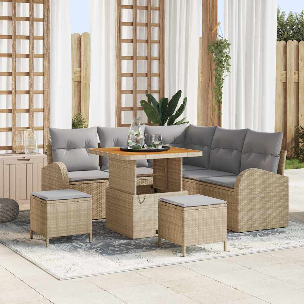 Tuinbankenset met kussen 8 pcs Beige poly rattan – afbeelding 1