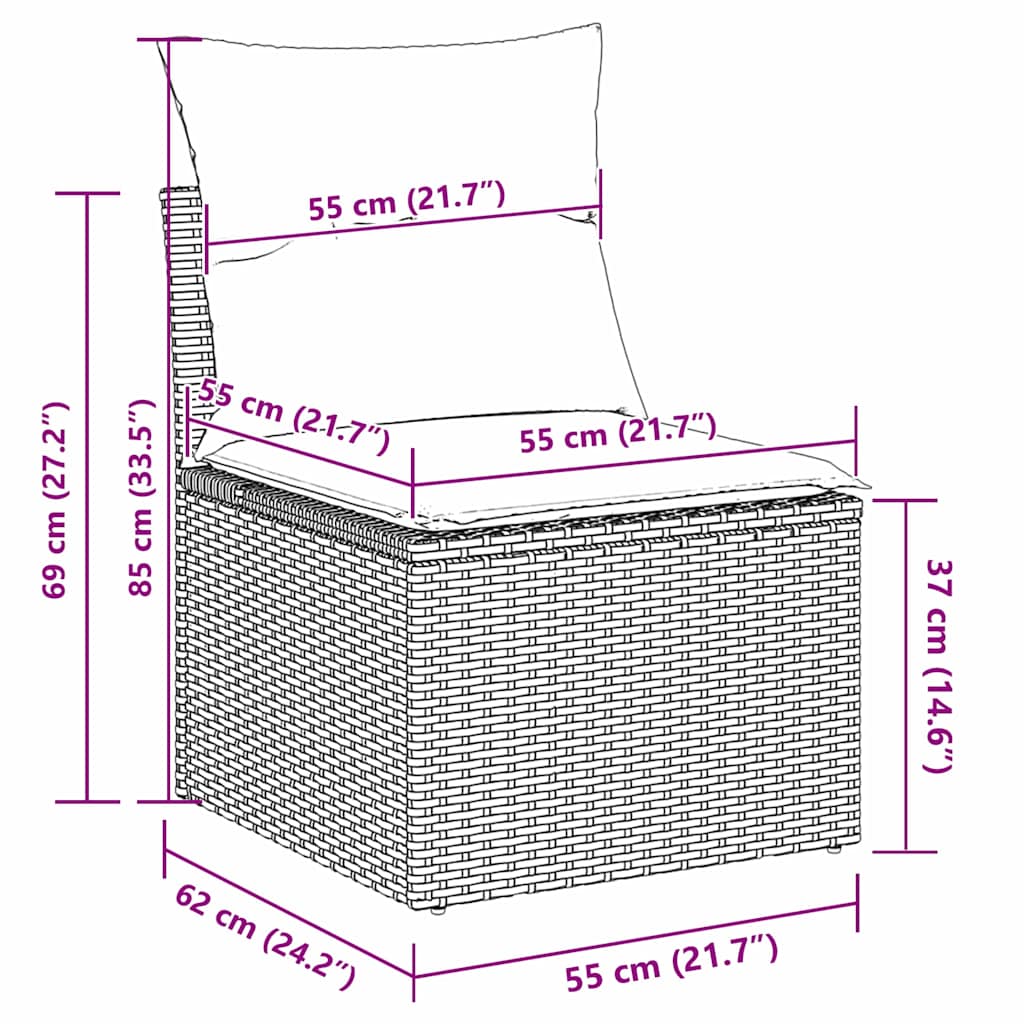 Tuinbankenset met kussen 8 pcs Beige poly rattan – afbeelding 10