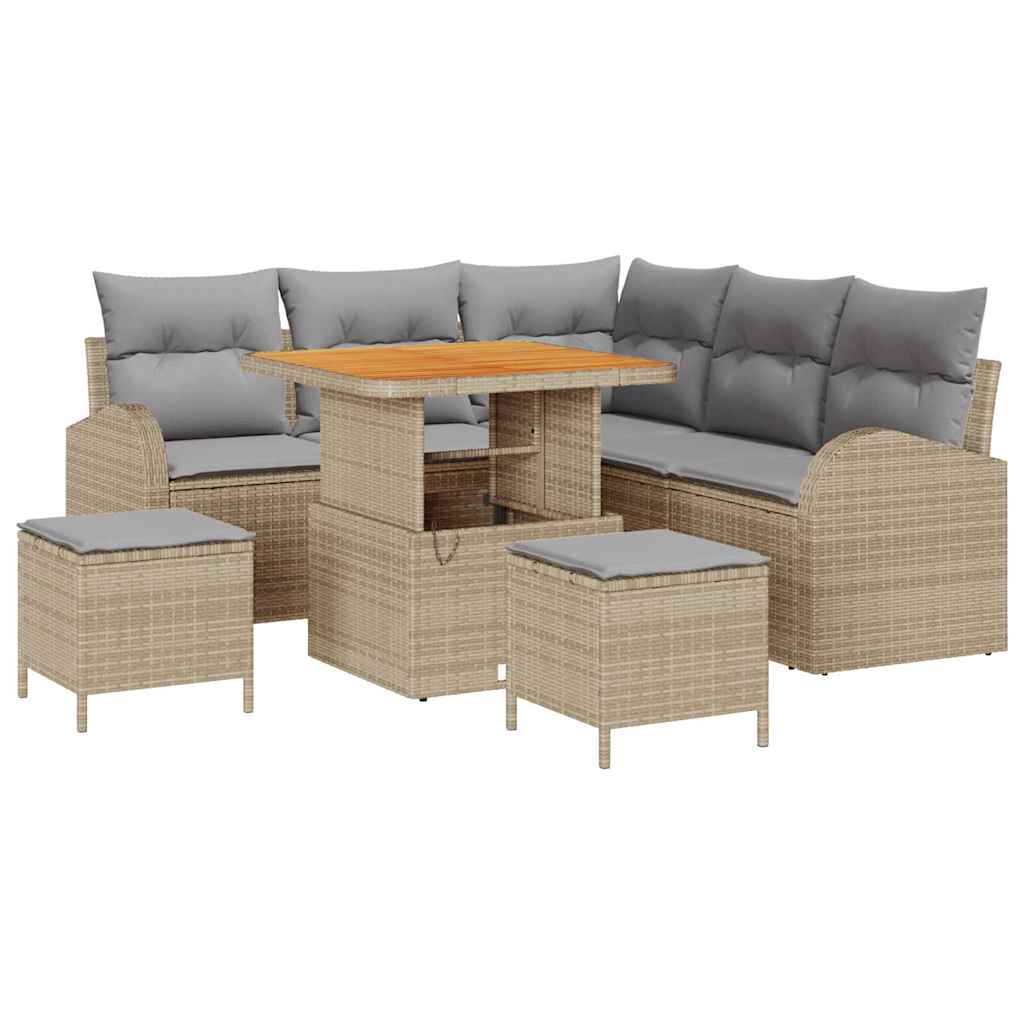 Tuinbankenset met kussen 8 pcs Beige poly rattan – afbeelding 2