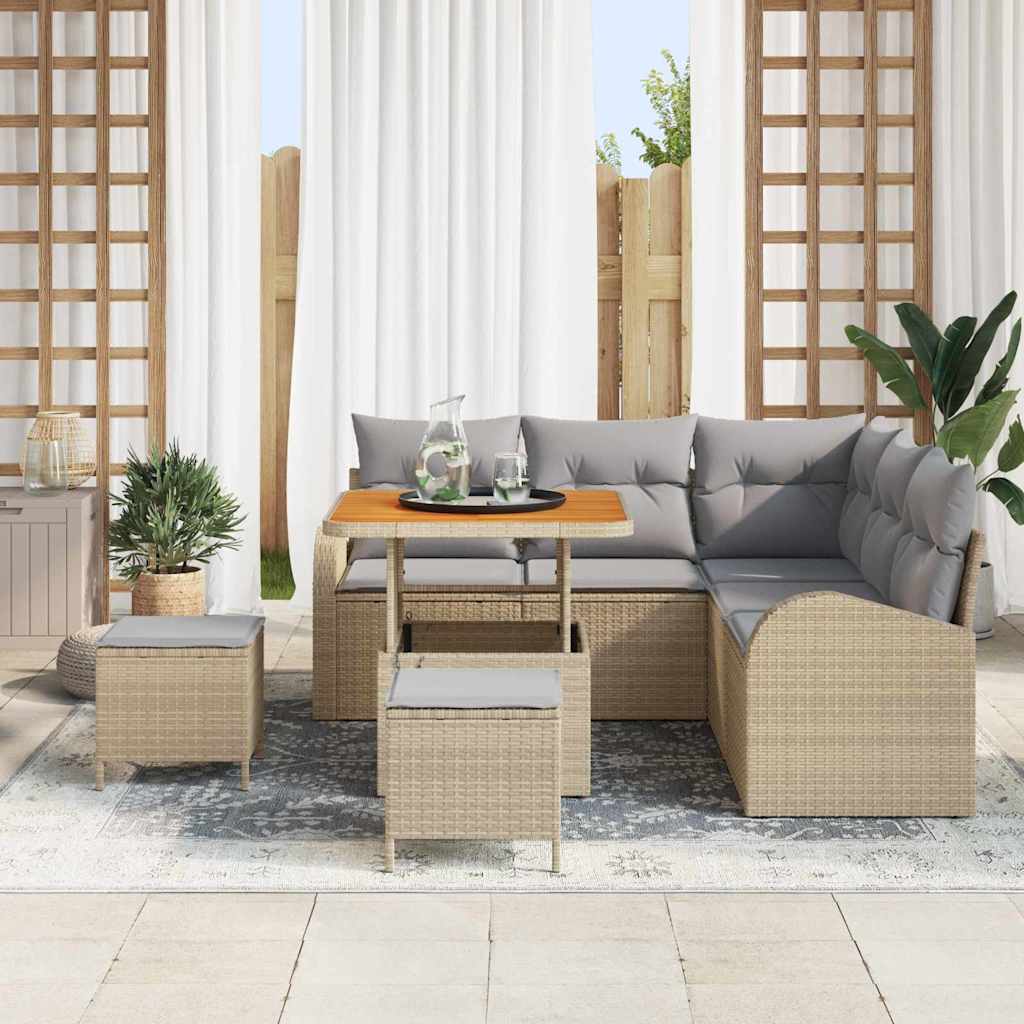 Tuinbankenset met kussen 8 pcs Beige poly rattan – afbeelding 3