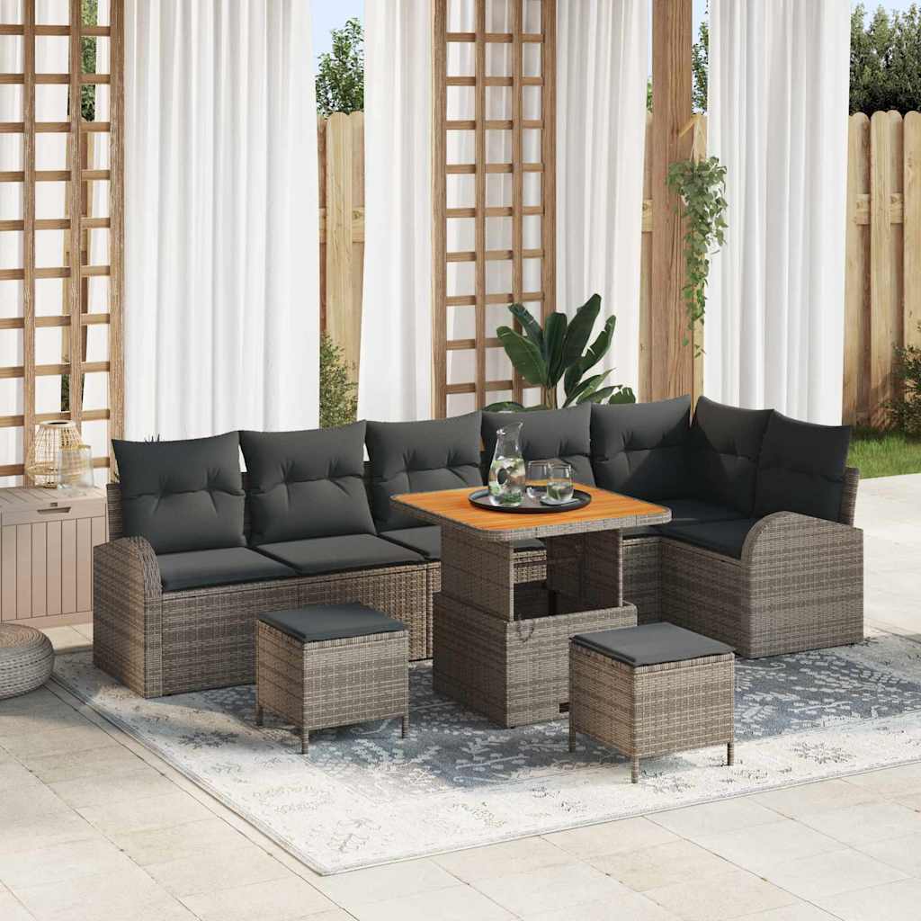 Tuinbankenset met kussen 9 pcs Grijs poly rattan – afbeelding 1