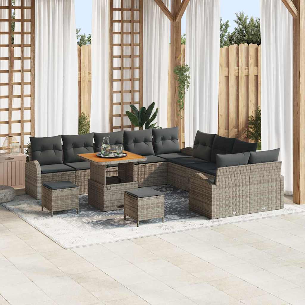 Tuinbankenset met kussen 13 pcs Grijs poly rattan – afbeelding 1