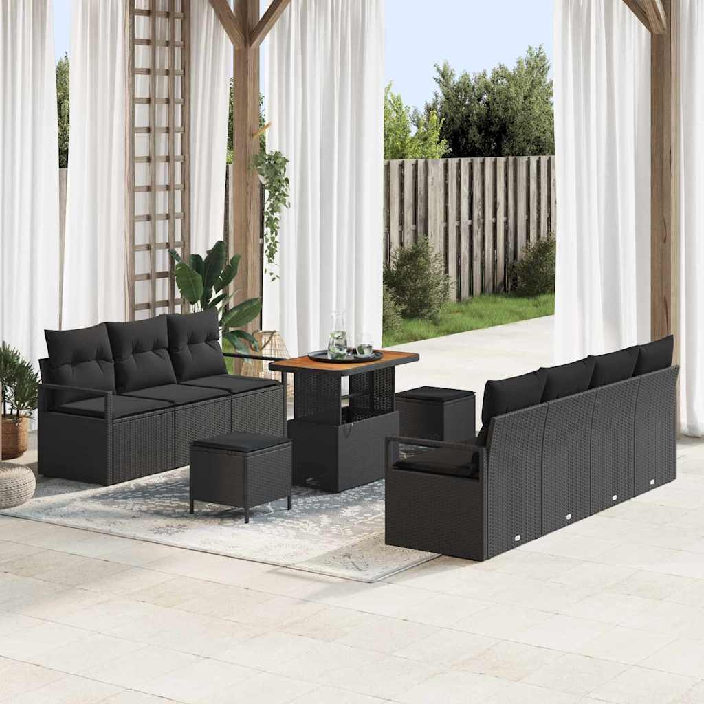 Tuinbankenset met kussen 10 pcs Zwart poly rattan – afbeelding 1
