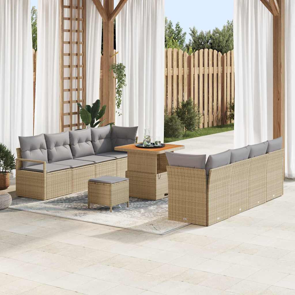 Tuinbankenset met kussen 11 pcs Beige poly rattan – afbeelding 1
