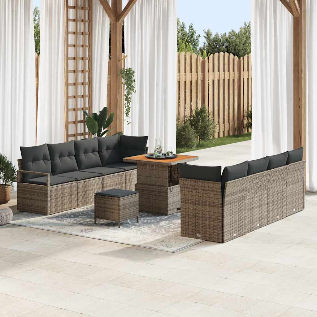 Tuinbankenset met kussen 11 pcs Grijs poly rattan – afbeelding 1