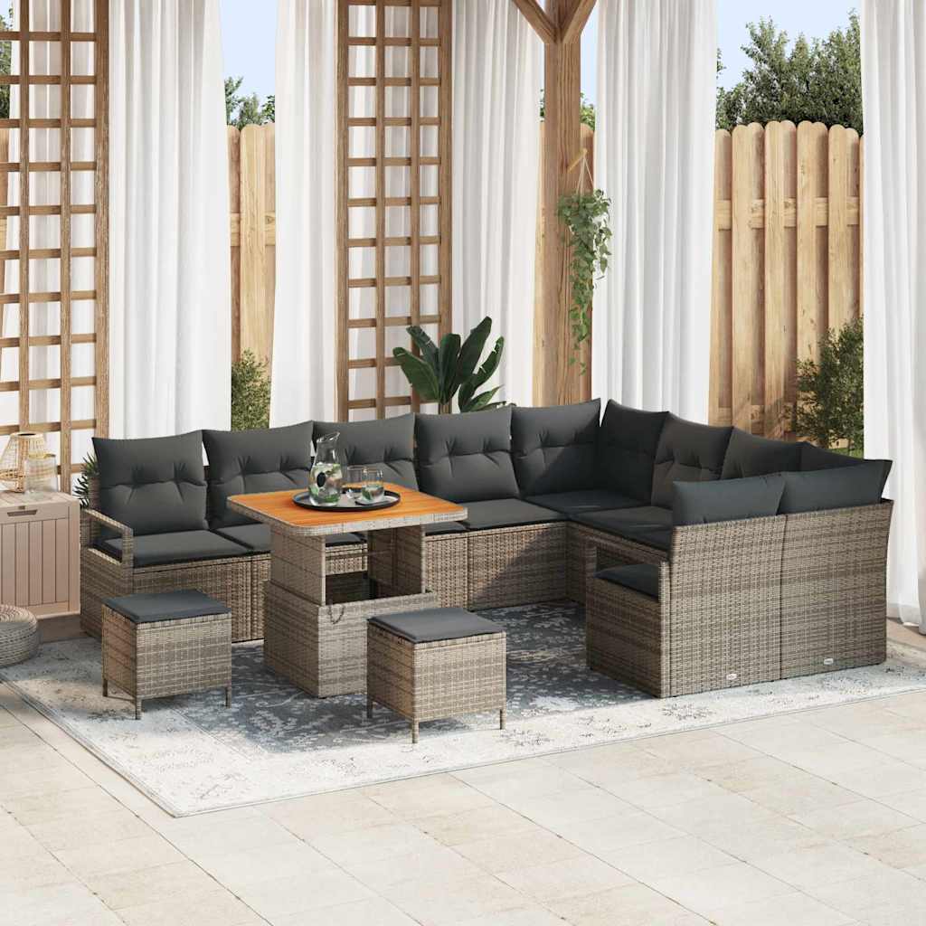 Tuinbankenset met kussen 12 pcs Grijs poly rattan – afbeelding 1