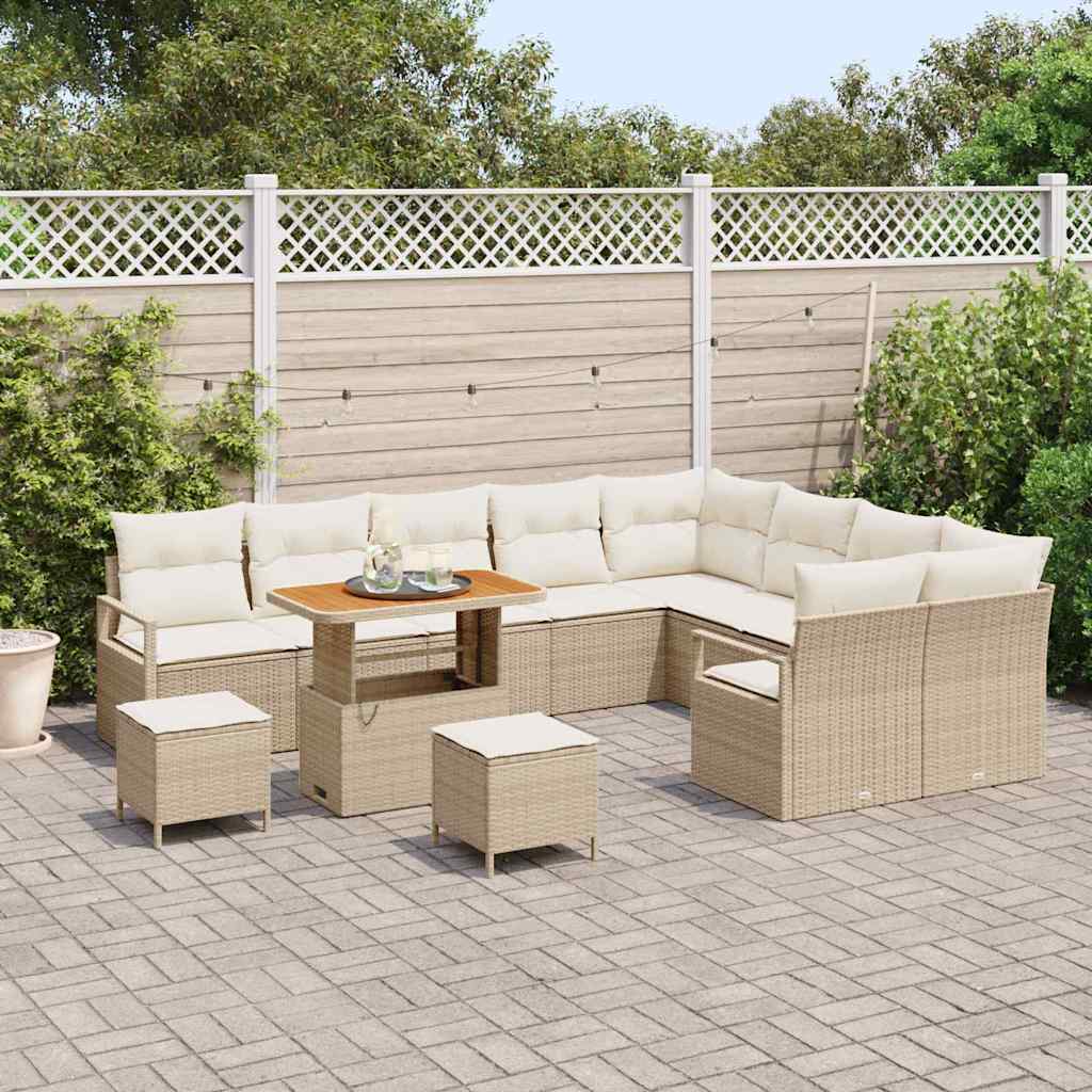 Tuinbankenset met kussen 12 pcs Beige poly rattan – afbeelding 3