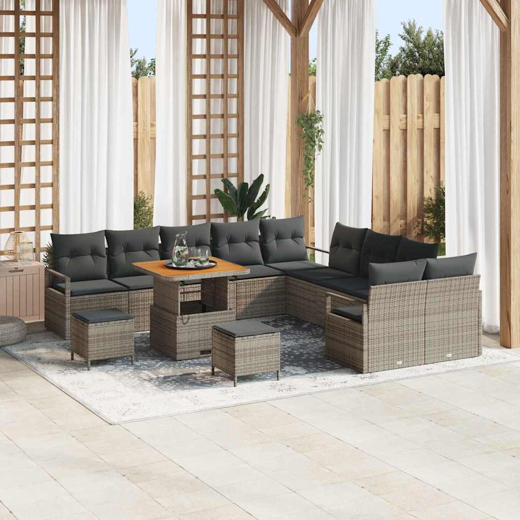 Tuinbankenset met kussen 13 pcs Grijs poly rattan – afbeelding 1