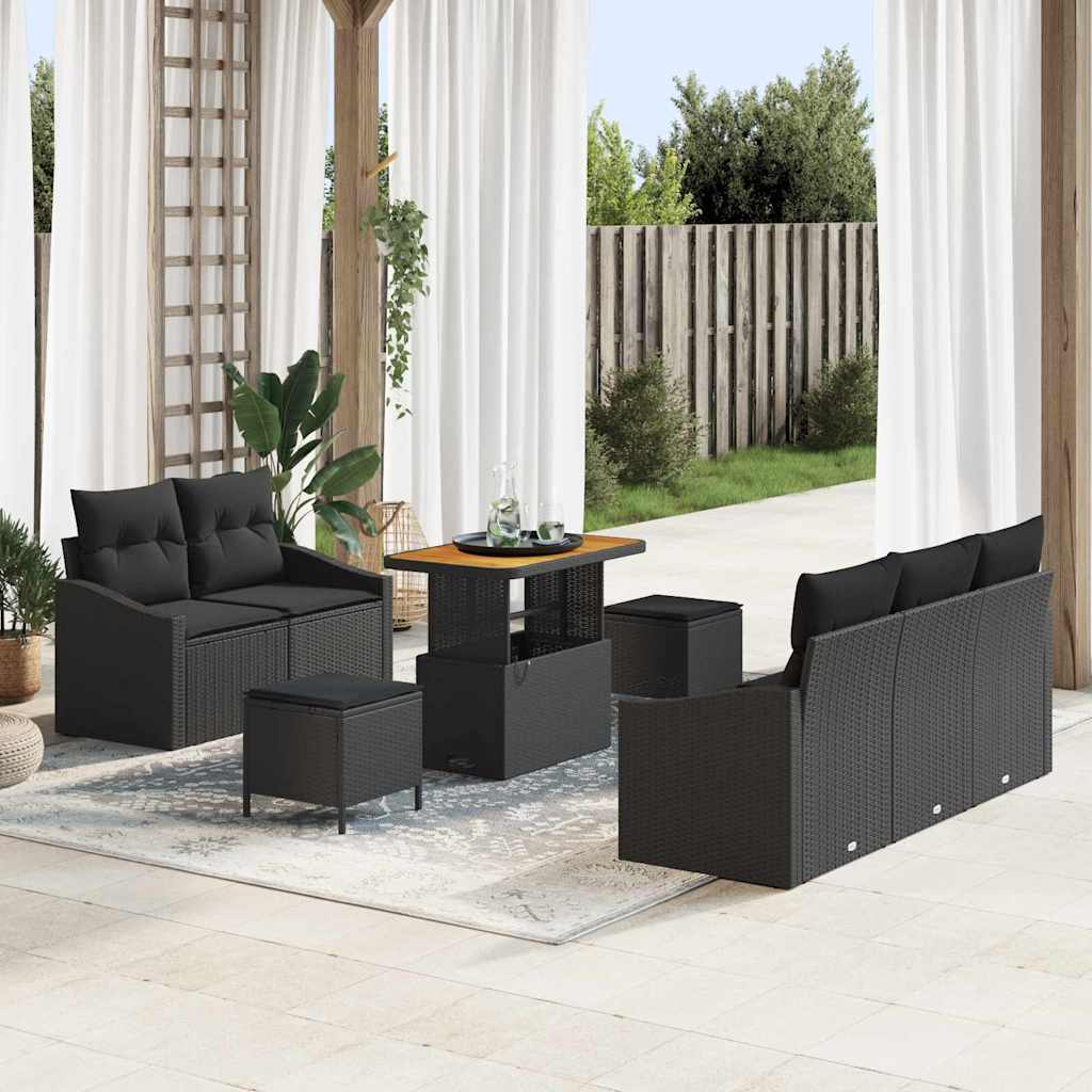 Tuinbankenset met kussen 8 pcs Zwart poly rattan