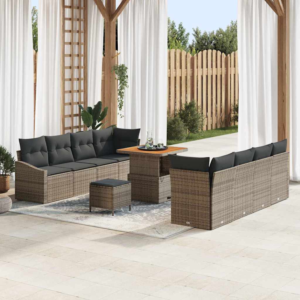 Tuinbankenset met kussen 11 pcs Grijs poly rattan – afbeelding 1