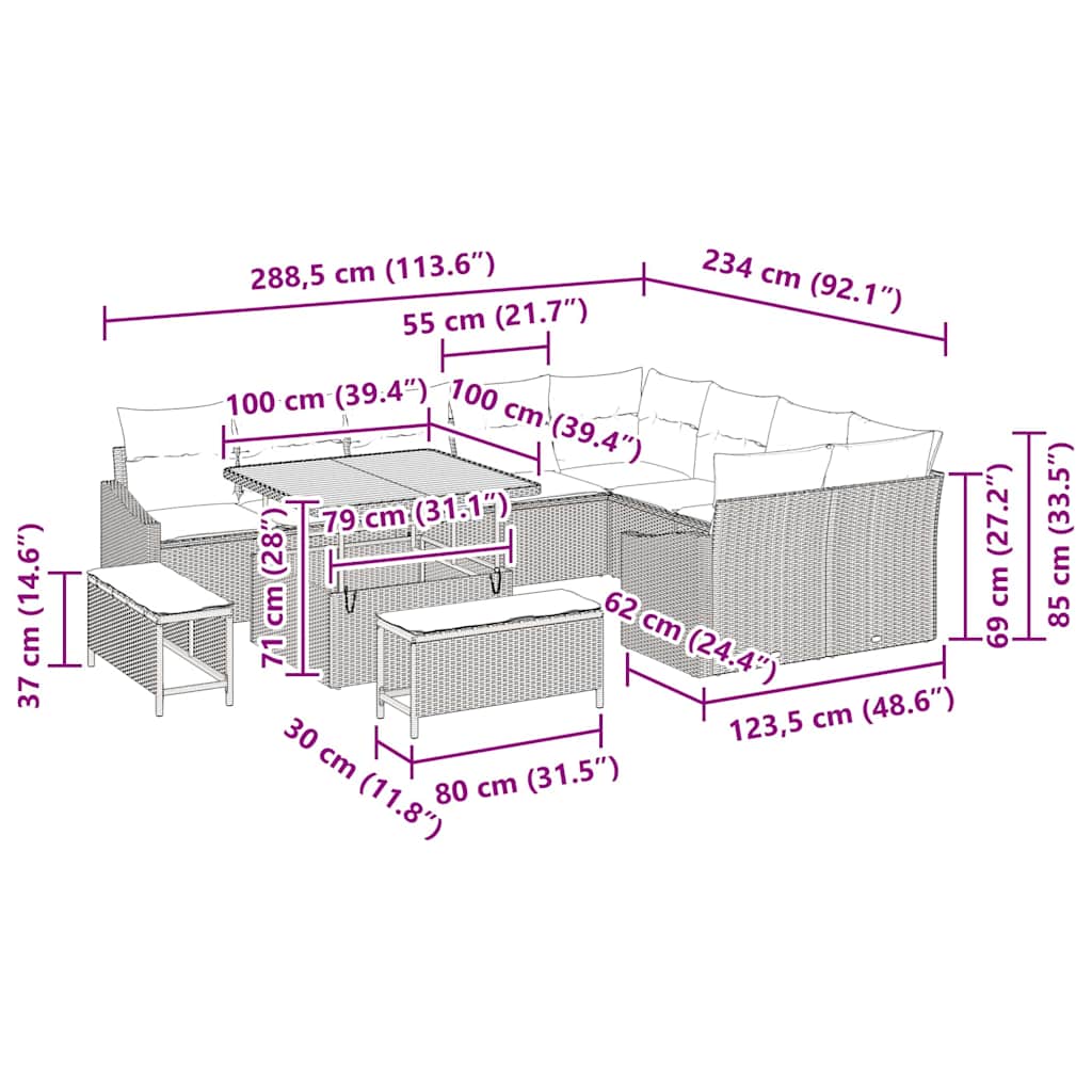 Tuinbankenset met kussen 12 pcs Beige poly rattan – afbeelding 12