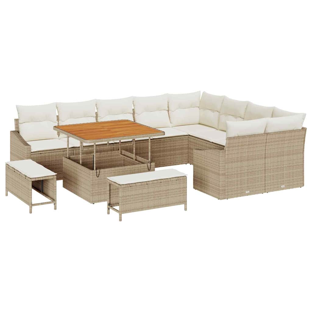Tuinbankenset met kussen 12 pcs Beige poly rattan – afbeelding 2