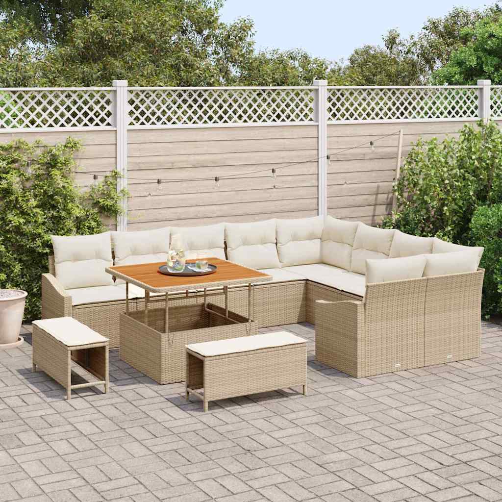 Tuinbankenset met kussen 12 pcs Beige poly rattan – afbeelding 3