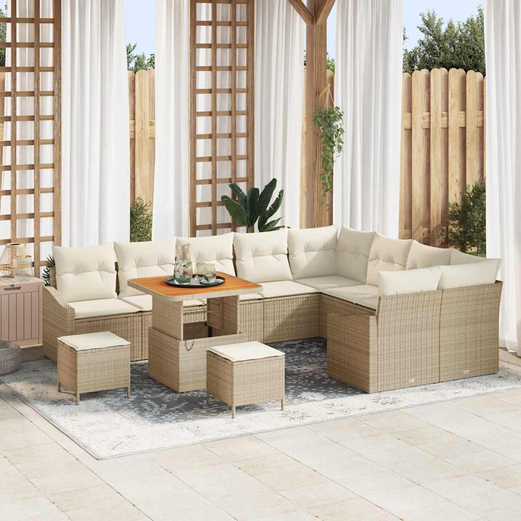 Tuinbankenset met kussen 12 pcs Beige poly rattan – afbeelding 1