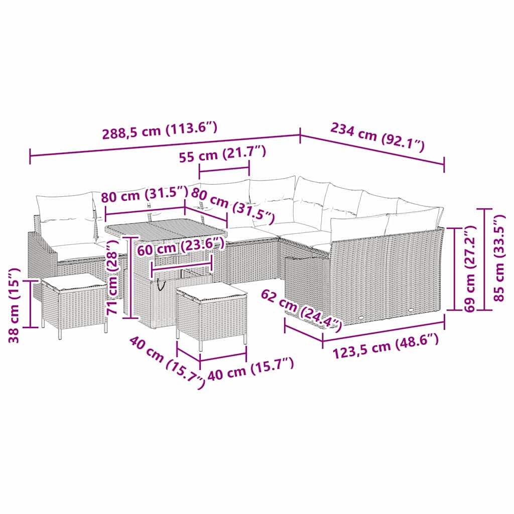 Tuinbankenset met kussen 12 pcs Beige poly rattan – afbeelding 12
