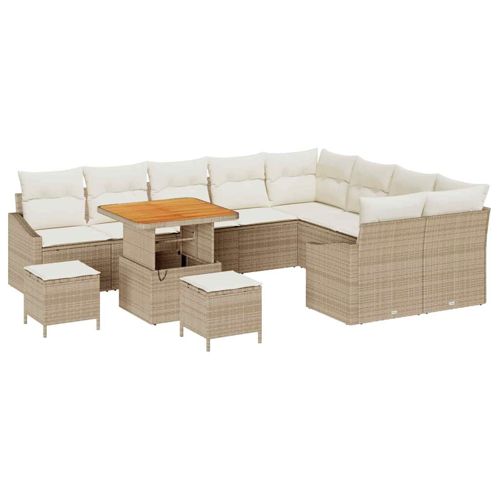 Tuinbankenset met kussen 12 pcs Beige poly rattan – afbeelding 2
