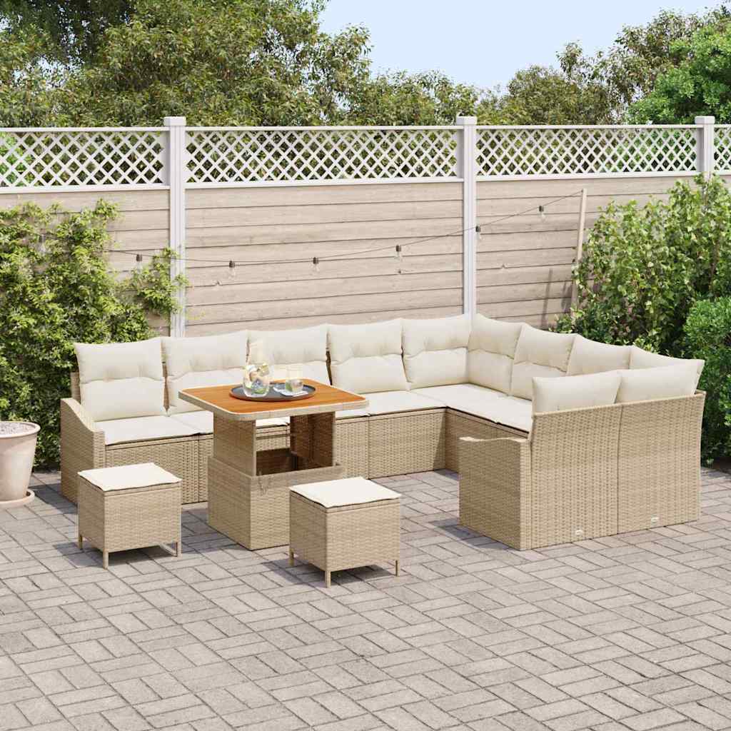 Tuinbankenset met kussen 12 pcs Beige poly rattan – afbeelding 3