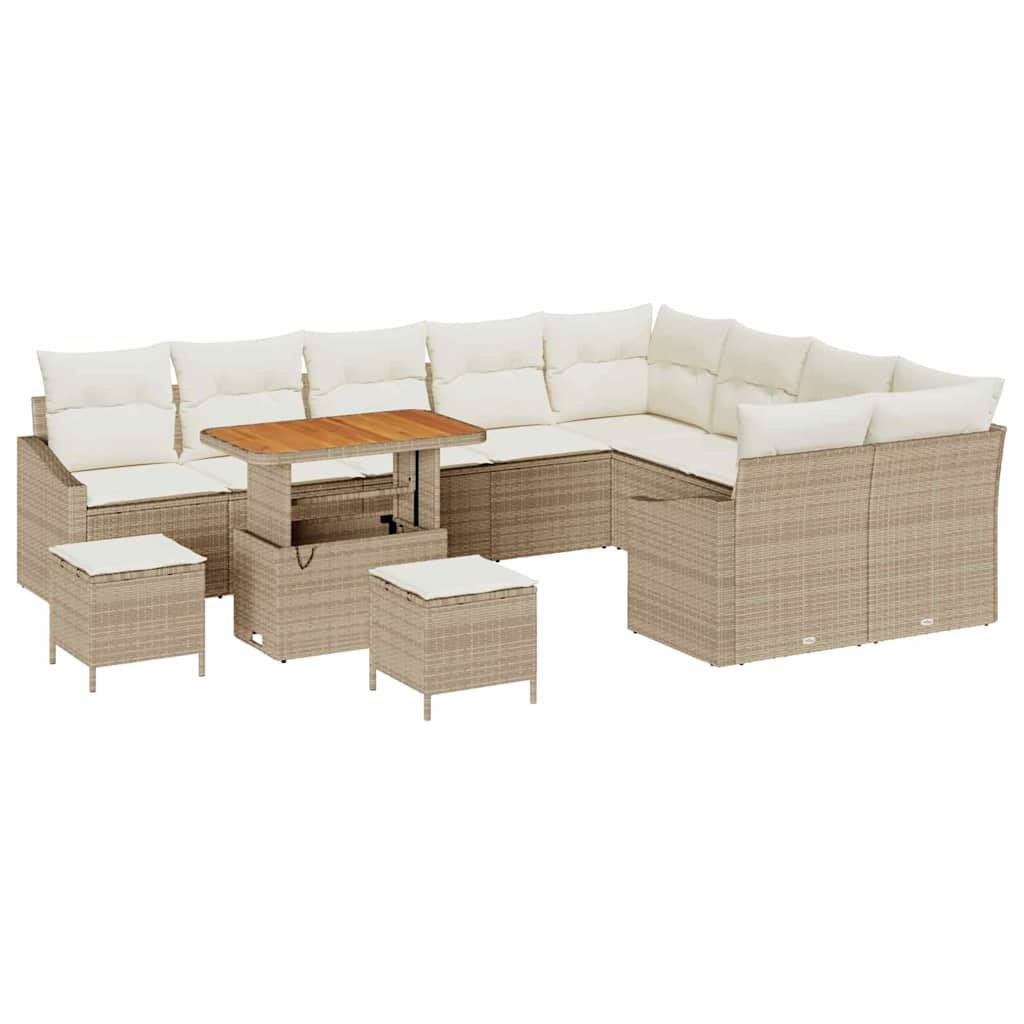 Tuinbankenset met kussen 12 pcs Beige poly rattan – afbeelding 2