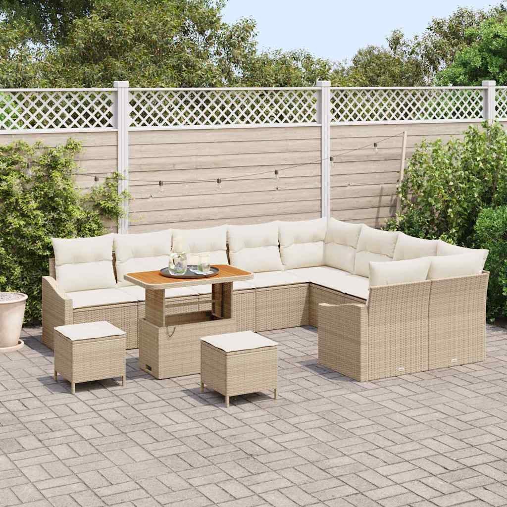 Tuinbankenset met kussen 12 pcs Beige poly rattan – afbeelding 3