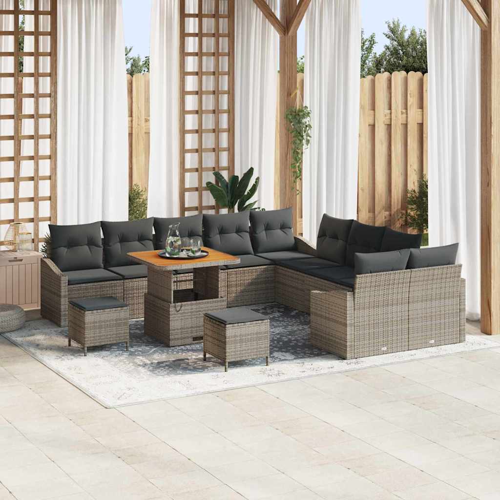 Tuinbankenset met kussen 13 pcs Grijs poly rattan – afbeelding 1