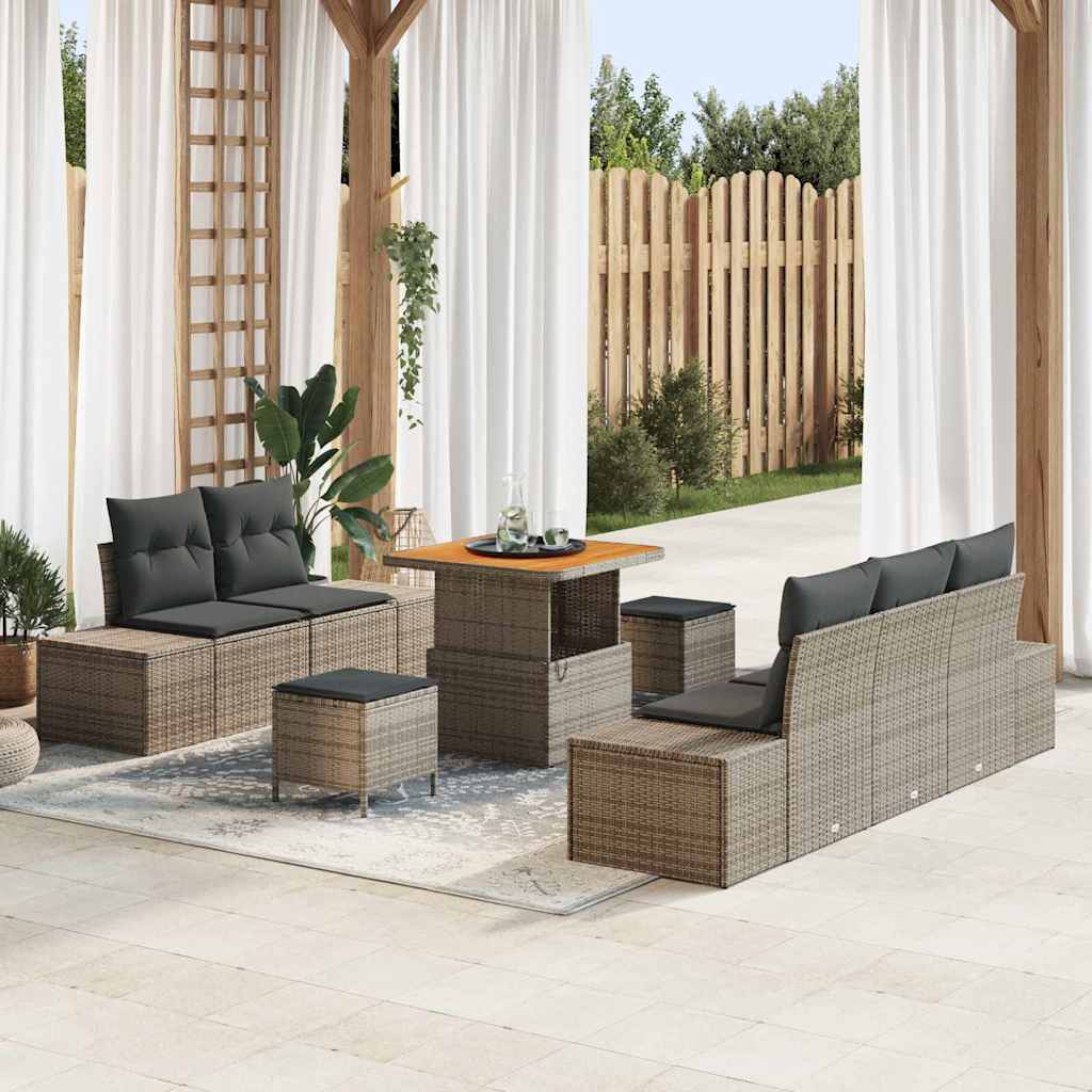 Tuinbankenset met kussen 8 pcs Grijs poly rattan – afbeelding 1