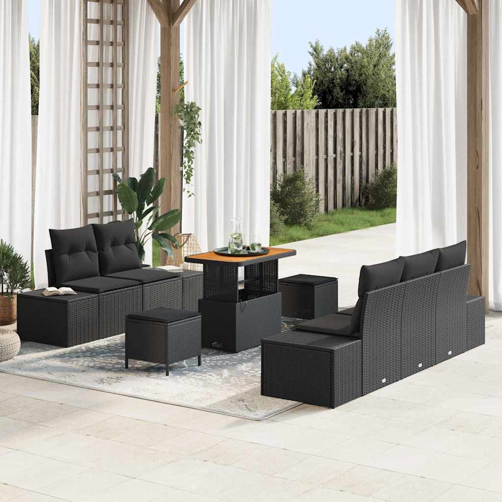 Tuinbankenset met kussen 8 pcs Zwart poly rattan