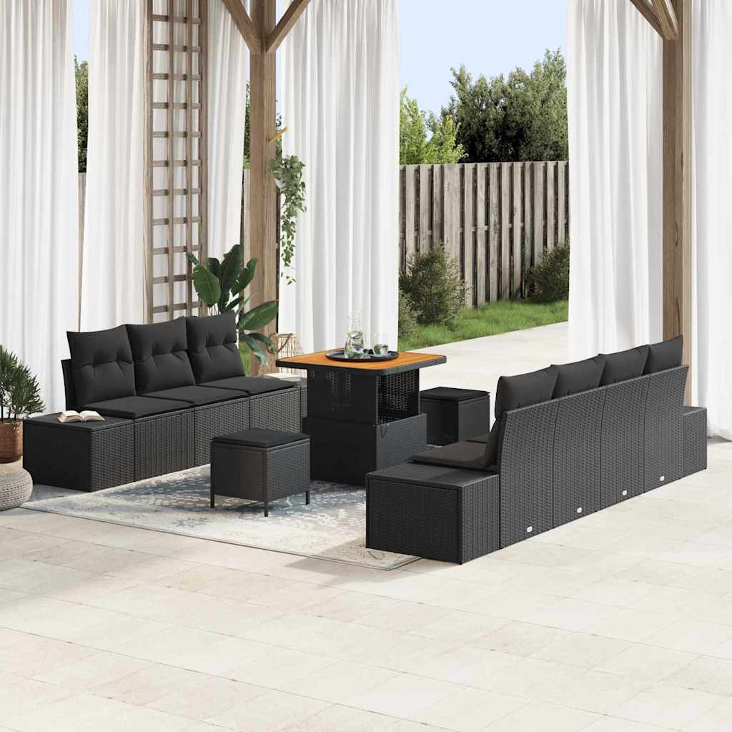 Tuinbankenset met kussen 10 pcs Zwart poly rattan – afbeelding 1